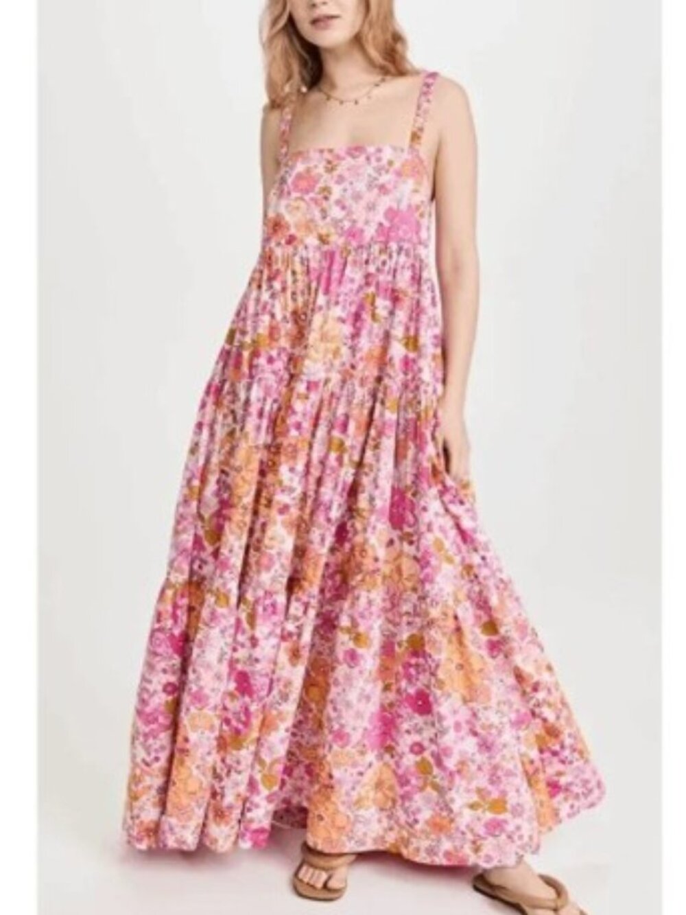 Free People Park Slope Floral Maxi Dress Pink Orange Yellow